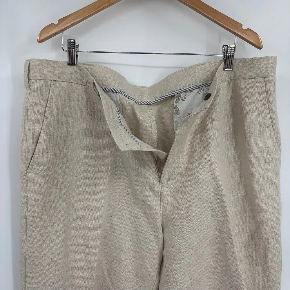 Caribbean Linen Blend Herringbone Mens Pants 40x31 Coastal Quiet Luxury Cream